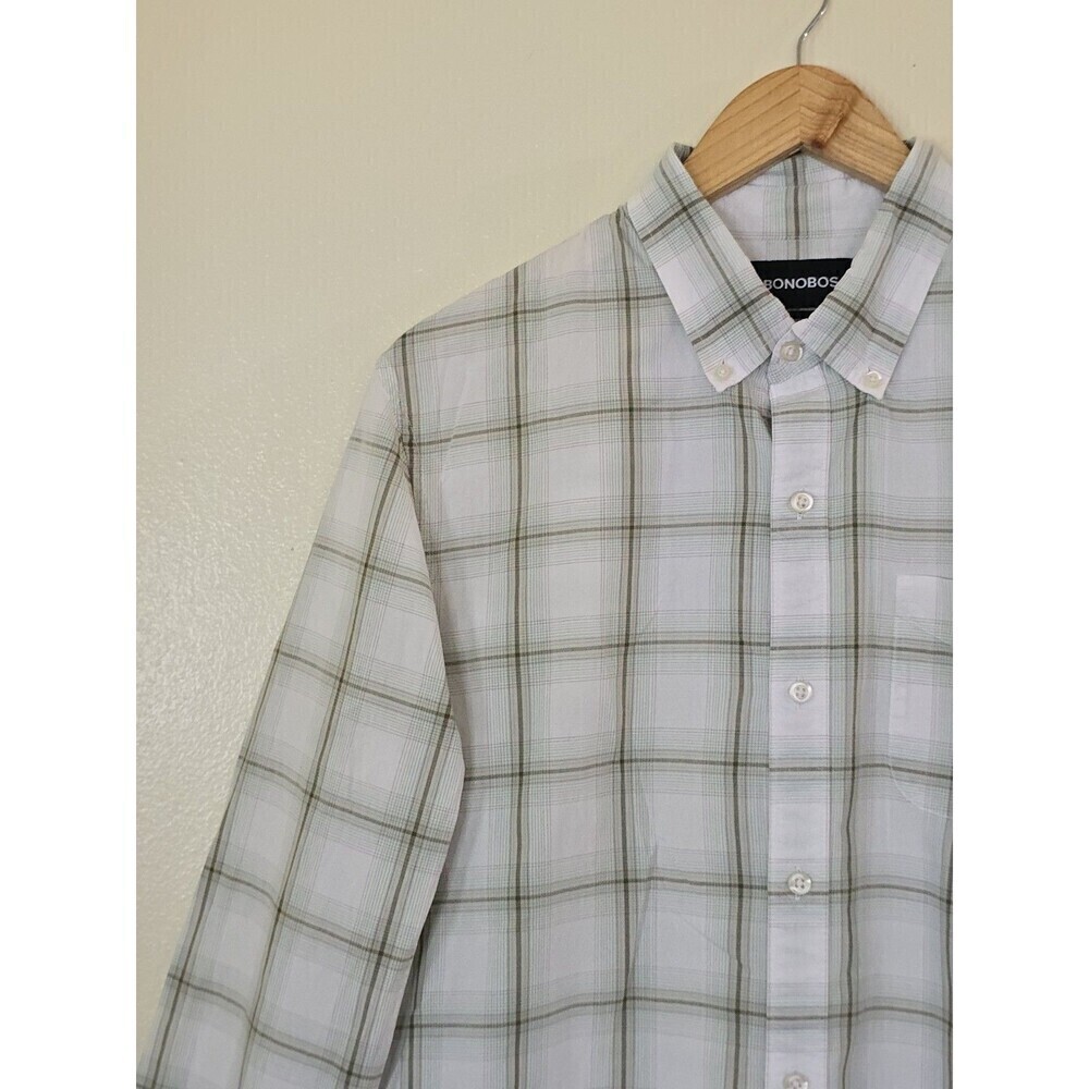 Bonobos Tailored Fit Shirt Mens Size Large Long Green White Plaid Button Down - Picture 5 of 14
